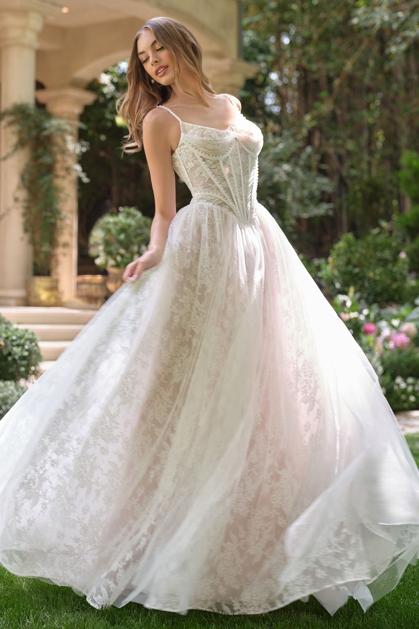Vestido de Novia de Encaje de Corte A Escote Redondo Andrea & Leo WL069 Blanco Roto/Nude