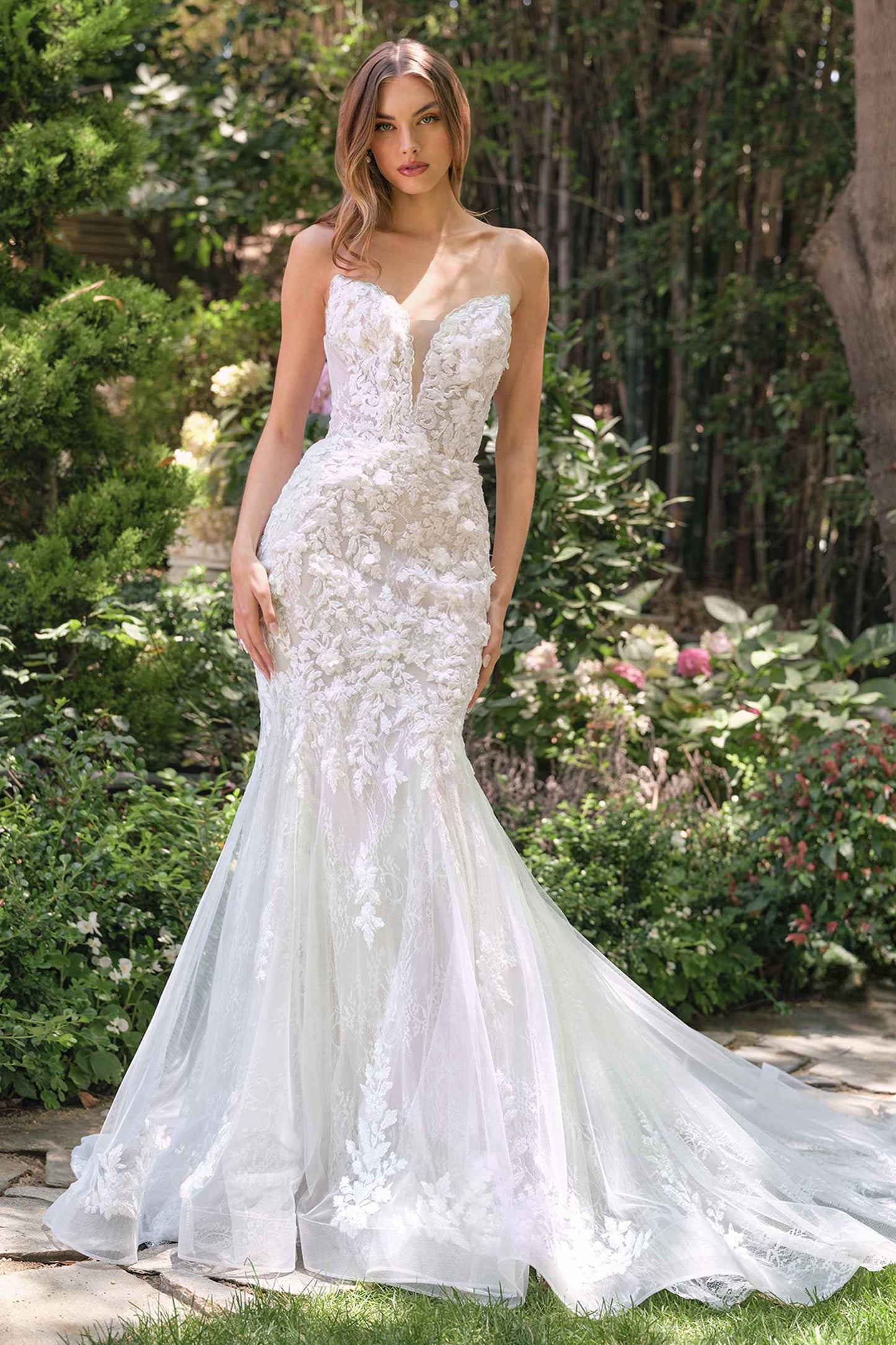 Andrea & Leo WL088 Vestido de Novia Estilo Sirena Ajustado sin Tirantes de Tul en Capas