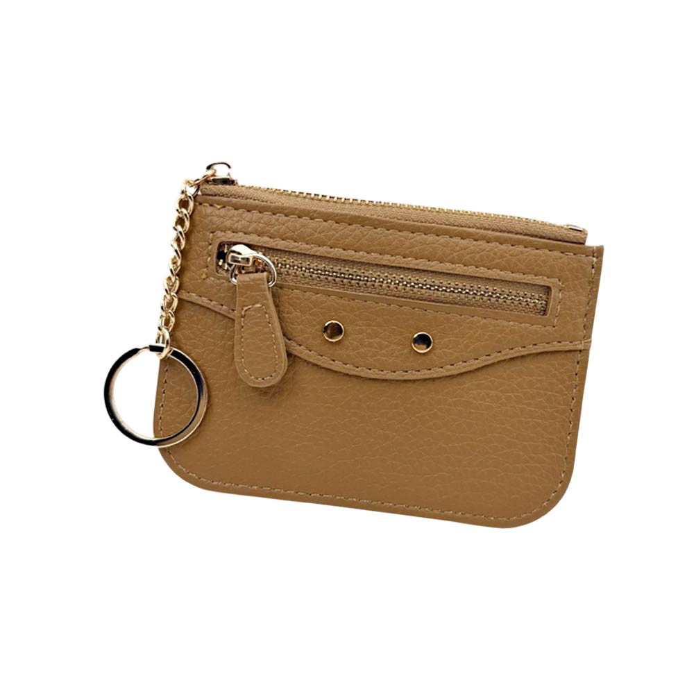 Slim Card Holder Wallet with Zipper Pocket and Heart Keyring