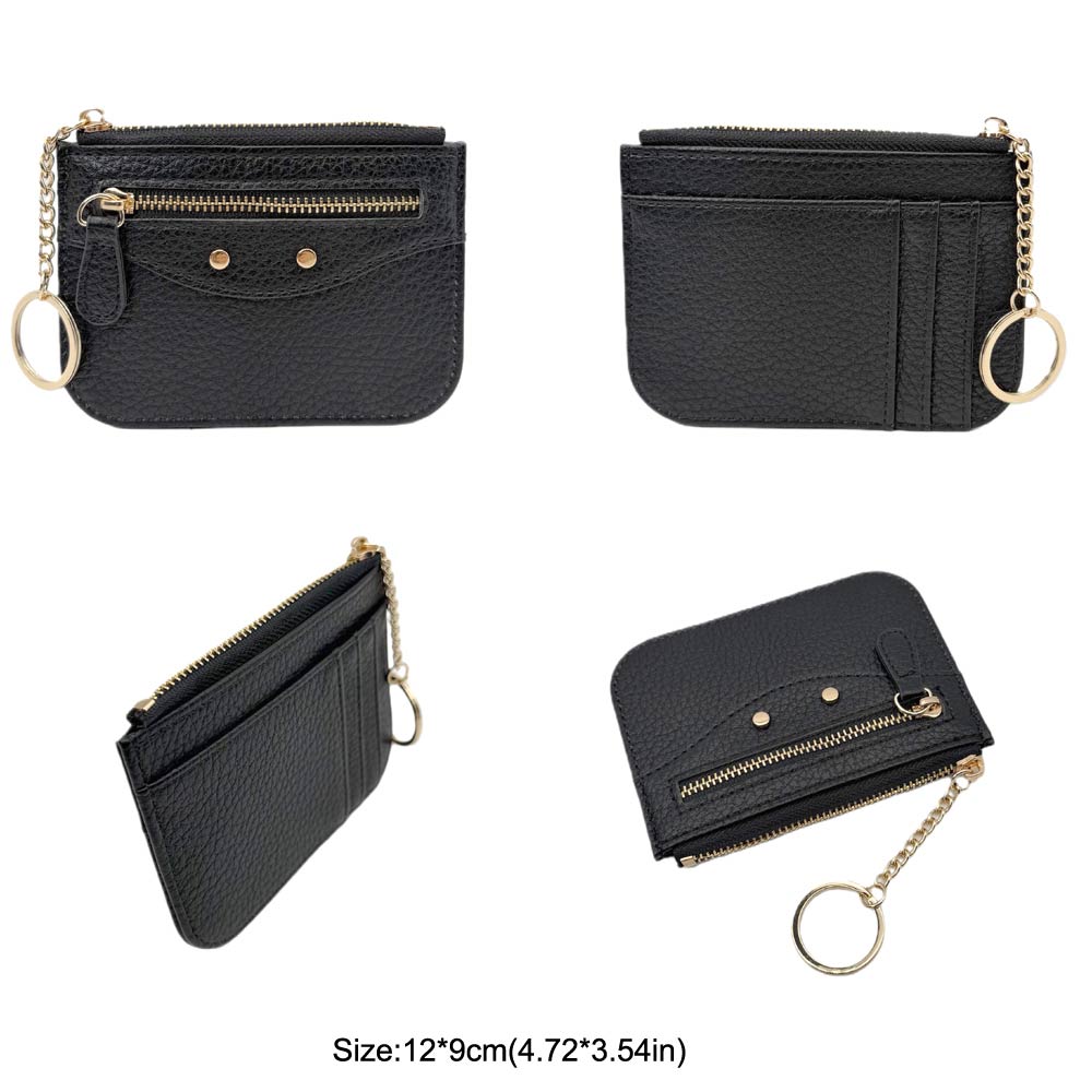 Slim Card Holder Wallet with Zipper Pocket and Heart Keyring