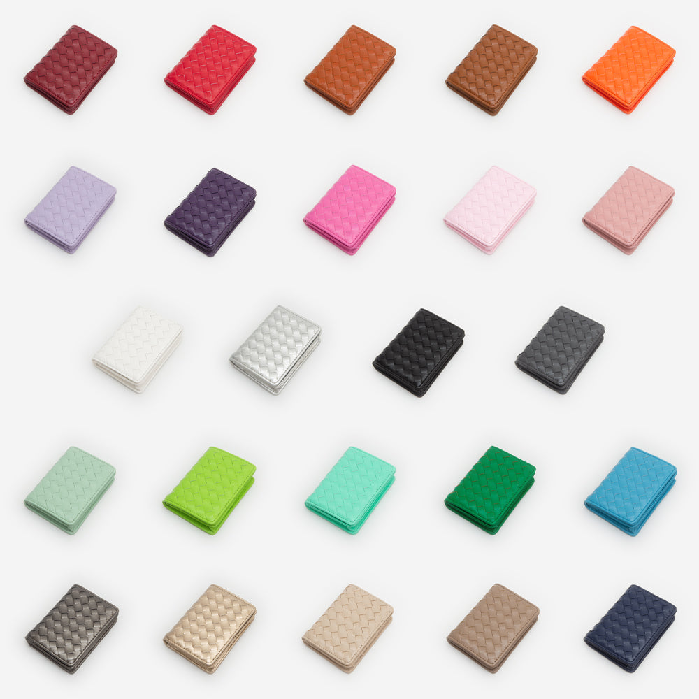 Faux Leather Basket Weave Fold Card Holder Wallet