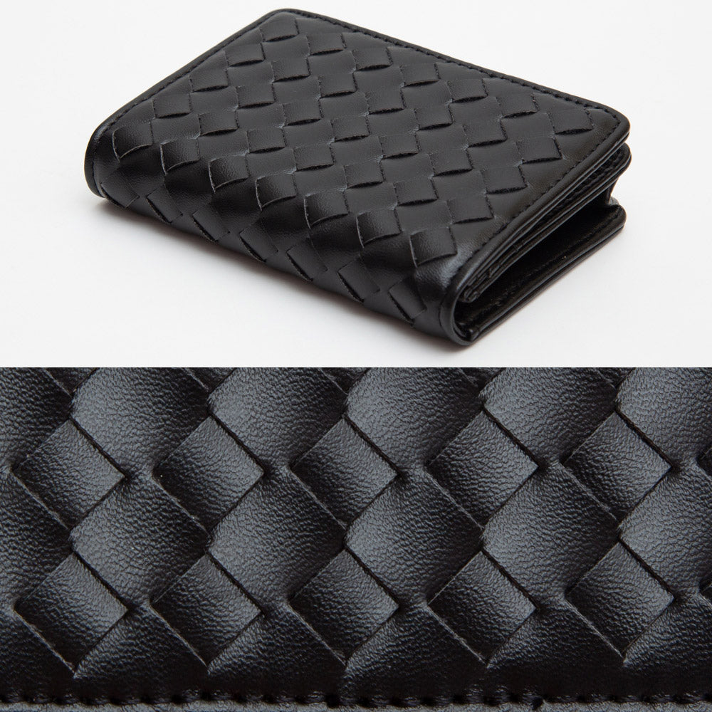 Faux Leather Basket Weave Fold Card Holder Wallet