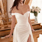 LIQUIDACIÓN - Vestido de novia largo drapeado con hombros descubiertos Ladivine WN315 con sobrefalda (Talla 10)