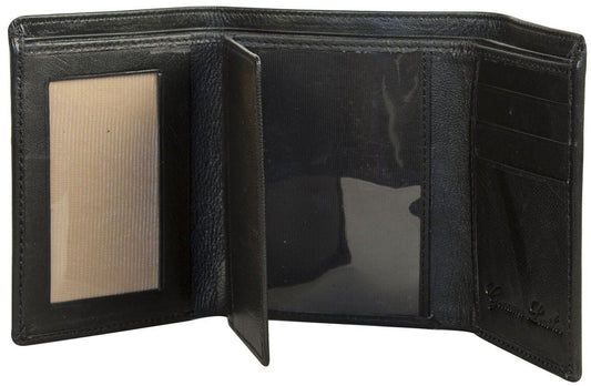 Cartera Trifold Sakkas para Hombre de Cuero Auténtico con 3 Ventanas para Identificación y Bolsa de Regalo