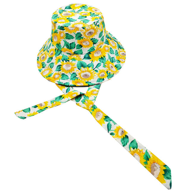 Sunflower Patterned Chin Tie Bucket Hat