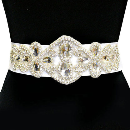 Bridal Crystal & Bead Ribbon Belt