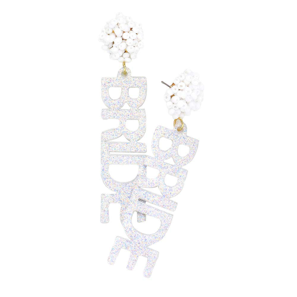 Bride Glittered Message Dangle Earrings