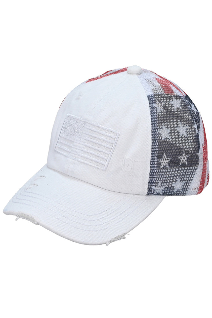 C.C Women's American Flag Mesh Back Trucker Hat Ponytail Cap 4th of July