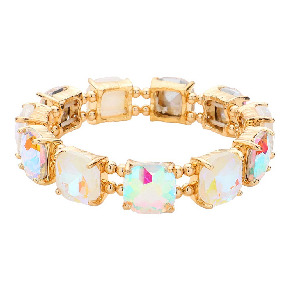 Women's Cushion Square Stone Stretch Evening Bracelet