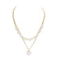 Enamel Heart Pendant Flower Link Double Layered Necklace