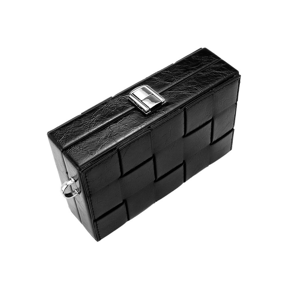 Faux Leather Woven Square Box Crossbody Bag