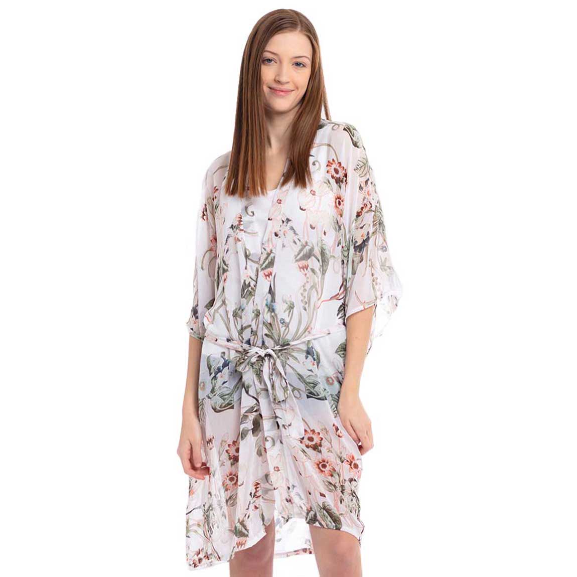 Floral Belt Kimono Poncho