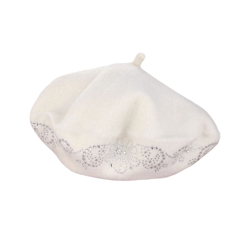 Women's Flower Bling Studded Beret Hat
