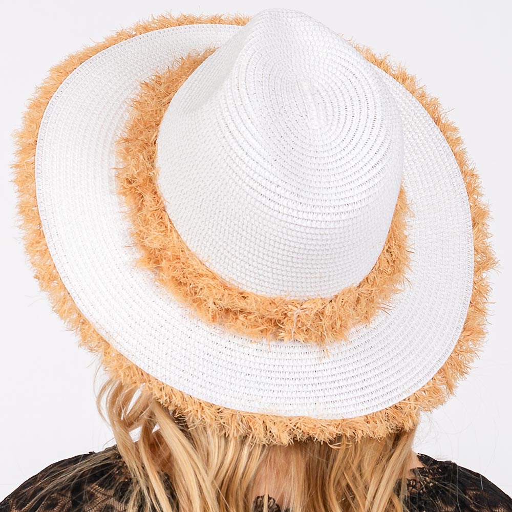 Frayed Band and Trip Straw Sun Hat
