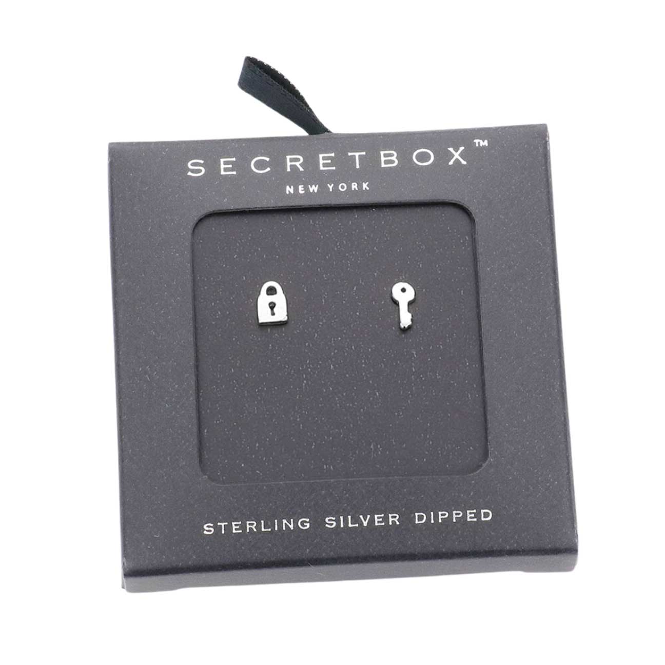 Secret Box Sterling Silver Dipped Key & Lock Stud Earrings