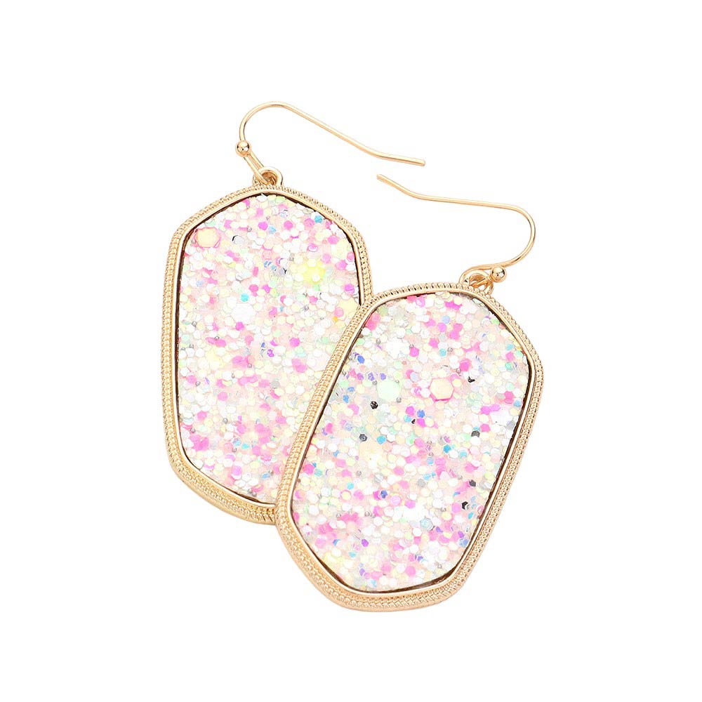 Sparkly Hexagon Frame Dangle Earrings