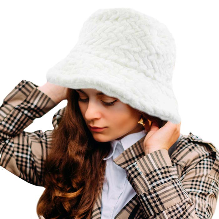 Patterned Faux Fur Solid Bucket Hat
