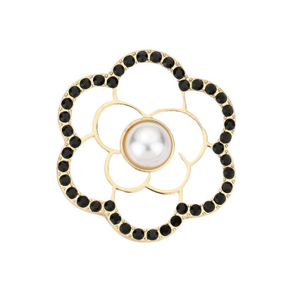 Pearl Centered Camellia Flower Pin Brooch