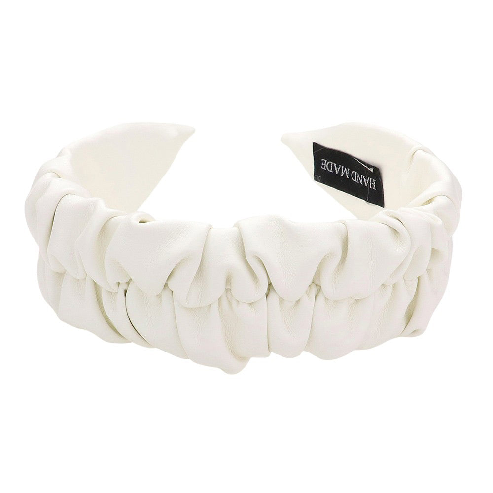 Pleated Solid Faux Leather Headband