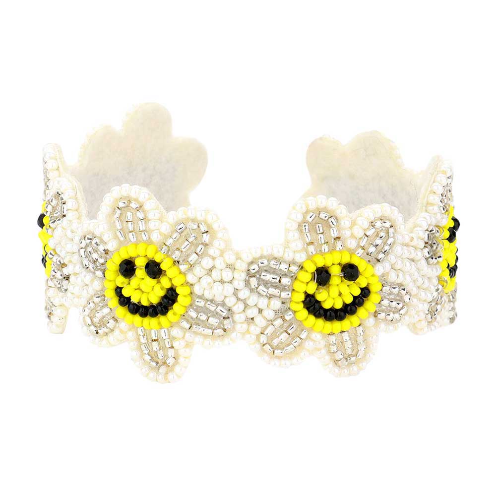 Seed Beaded Smile Flower Cuff Bracelet