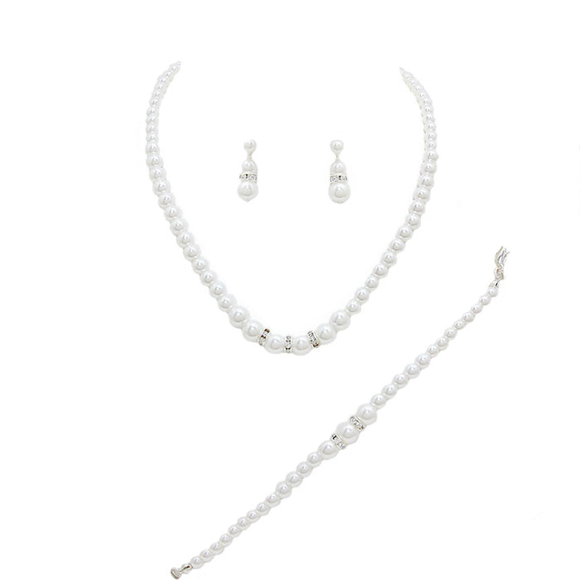 3 Piece Pearl Necklaces Earring Bracelet Set