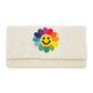 Smile Flower Accented Seed Beaded Clutch Crossbody Bag