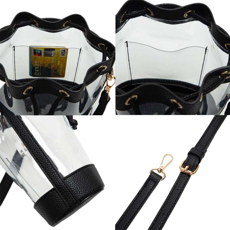 Solid Faux Leather Transparent Bucket Bag