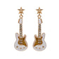Stone Embellished Glittered Enamel Guitar Dangle Earrings