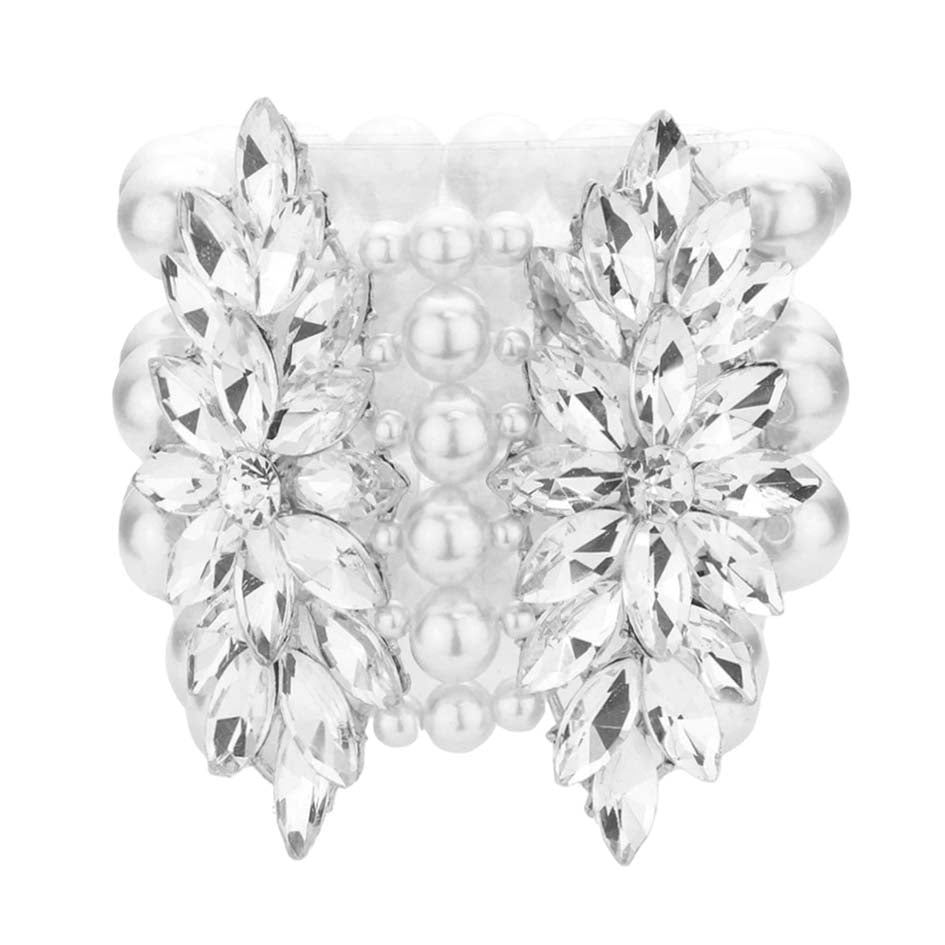 Trendy Stone Embellished Layered Pearl Stretch Bracelet