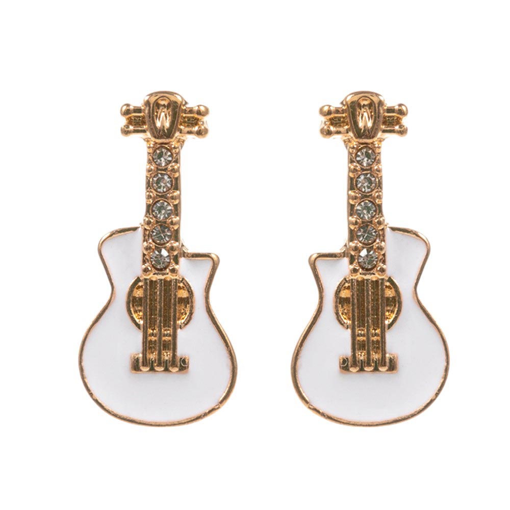 Stone Paved Enamel Guitar Stud Earrings