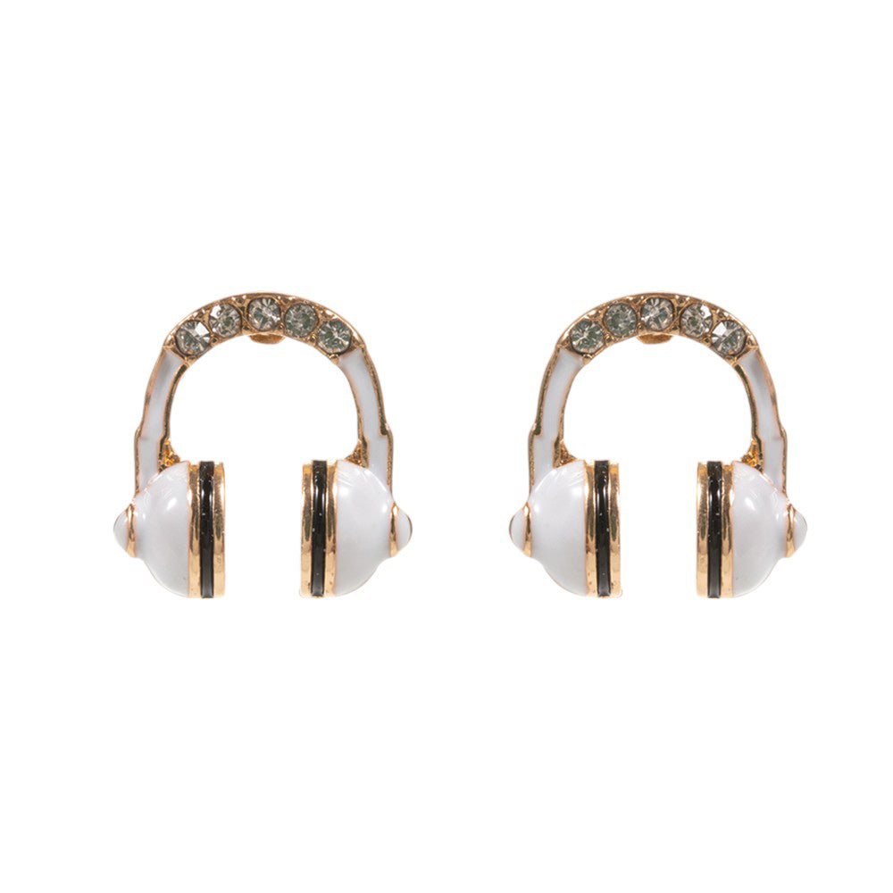 Stone Paved Enamel Headphone Stud Earrings