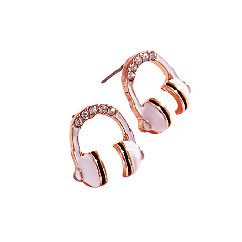 Stone Paved Enamel Headphone Stud Earrings