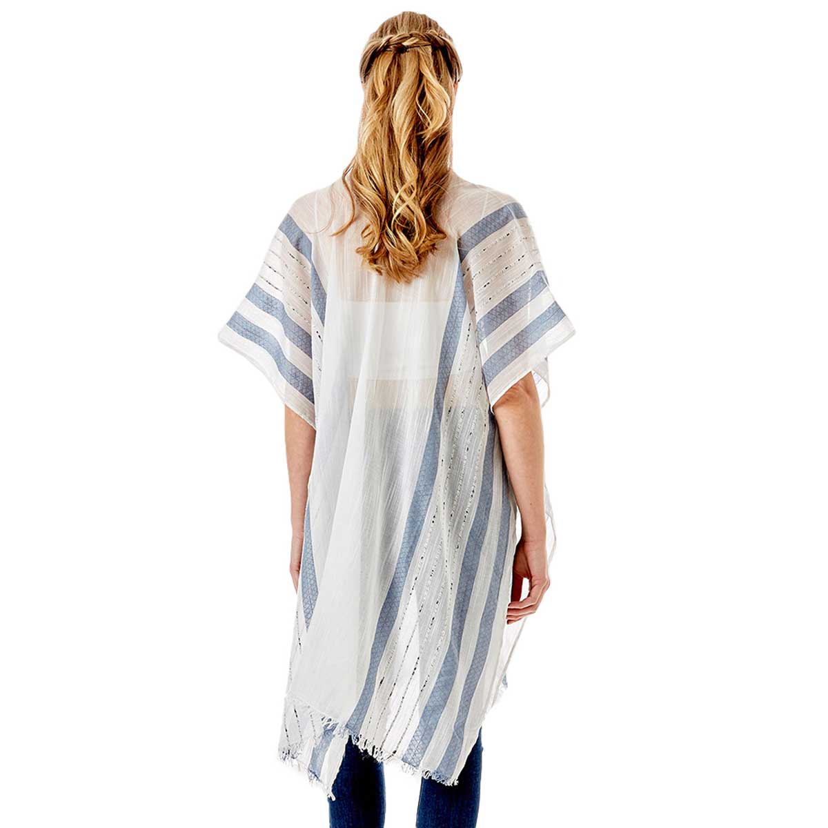 Striped Lurex Cover Up Poncho Kimono Poncho