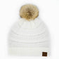 C.C Solid Ribbed Knit Beanie with Pom