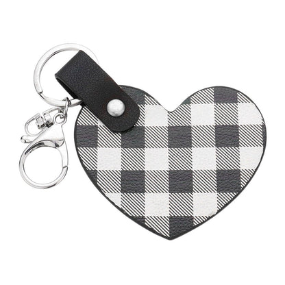Buffalo Check Patterned Faux Leather Heart Bag Charm