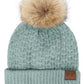 C.C Smocking Stitch Pattern Pom Beanie Hat