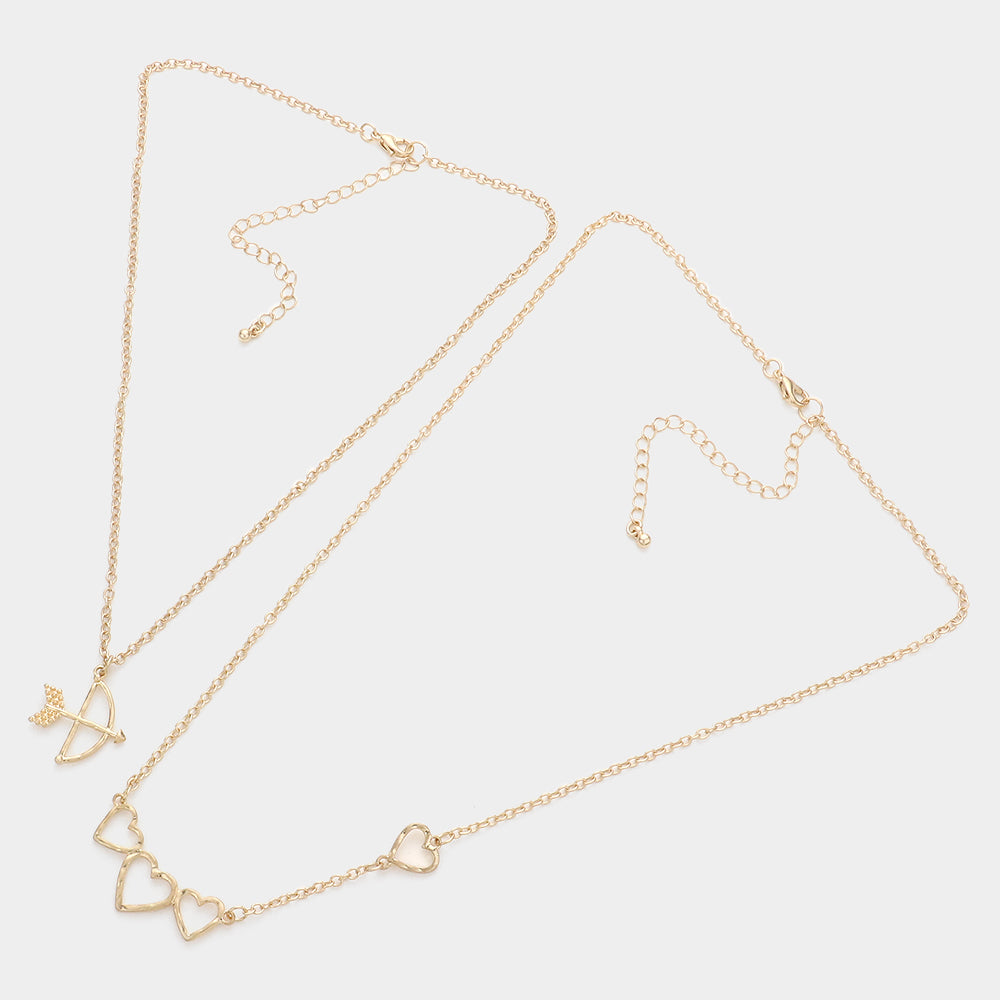 2PCS - Cupid's Arrow Heart Pendant Necklaces Jewelry Set