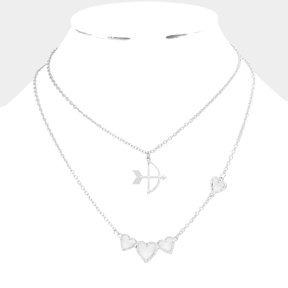 2PCS - Cupid's Arrow Heart Pendant Necklaces Jewelry Set