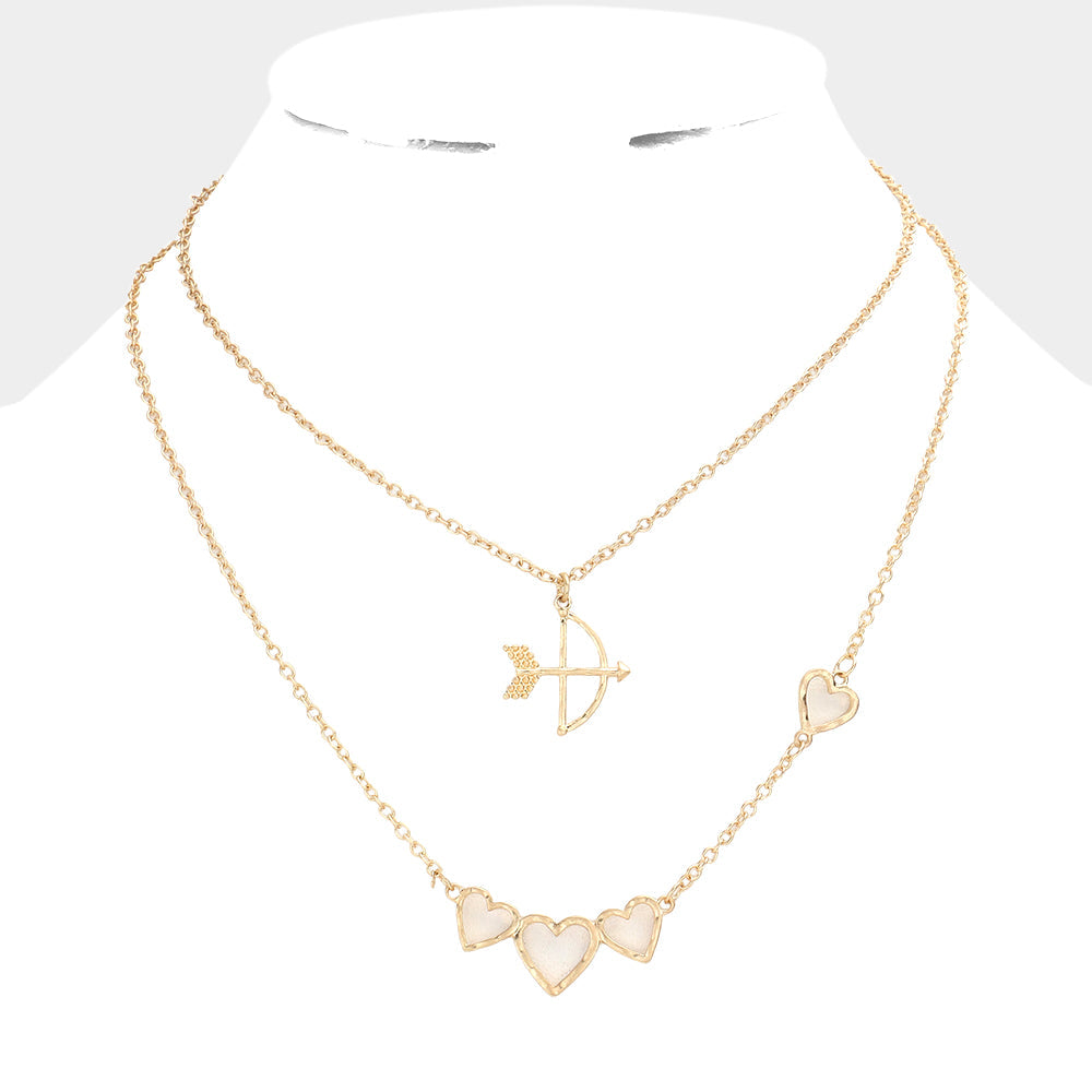 2PCS - Cupid's Arrow Heart Pendant Necklaces Jewelry Set
