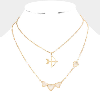 2PCS - Cupid's Arrow Heart Pendant Necklaces Jewelry Set
