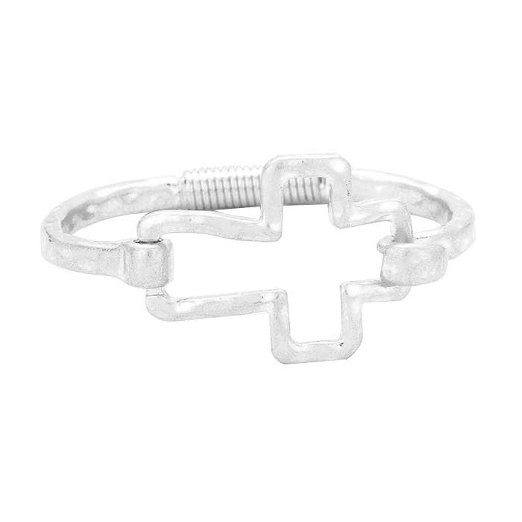 Women's Hammered Open Metal Cross Hook Bracelet
