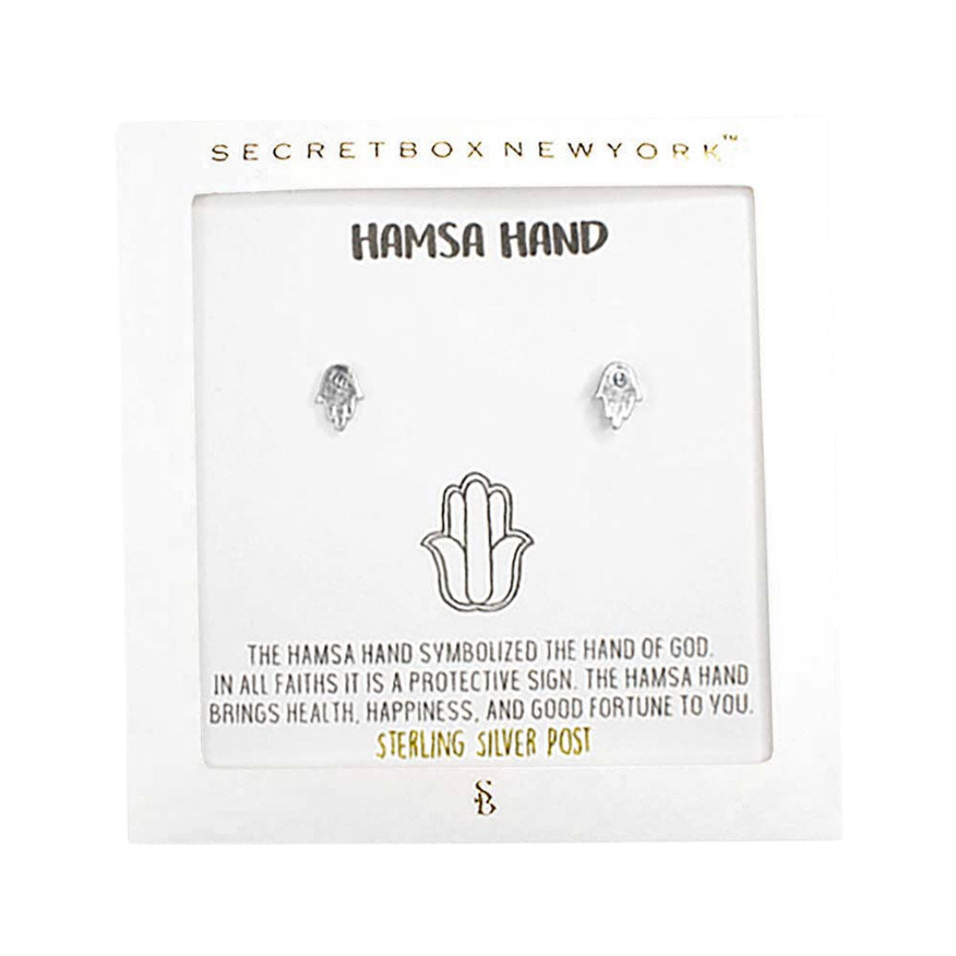 Secret Box Hamsa Hand Sterling Silver Post Earrings