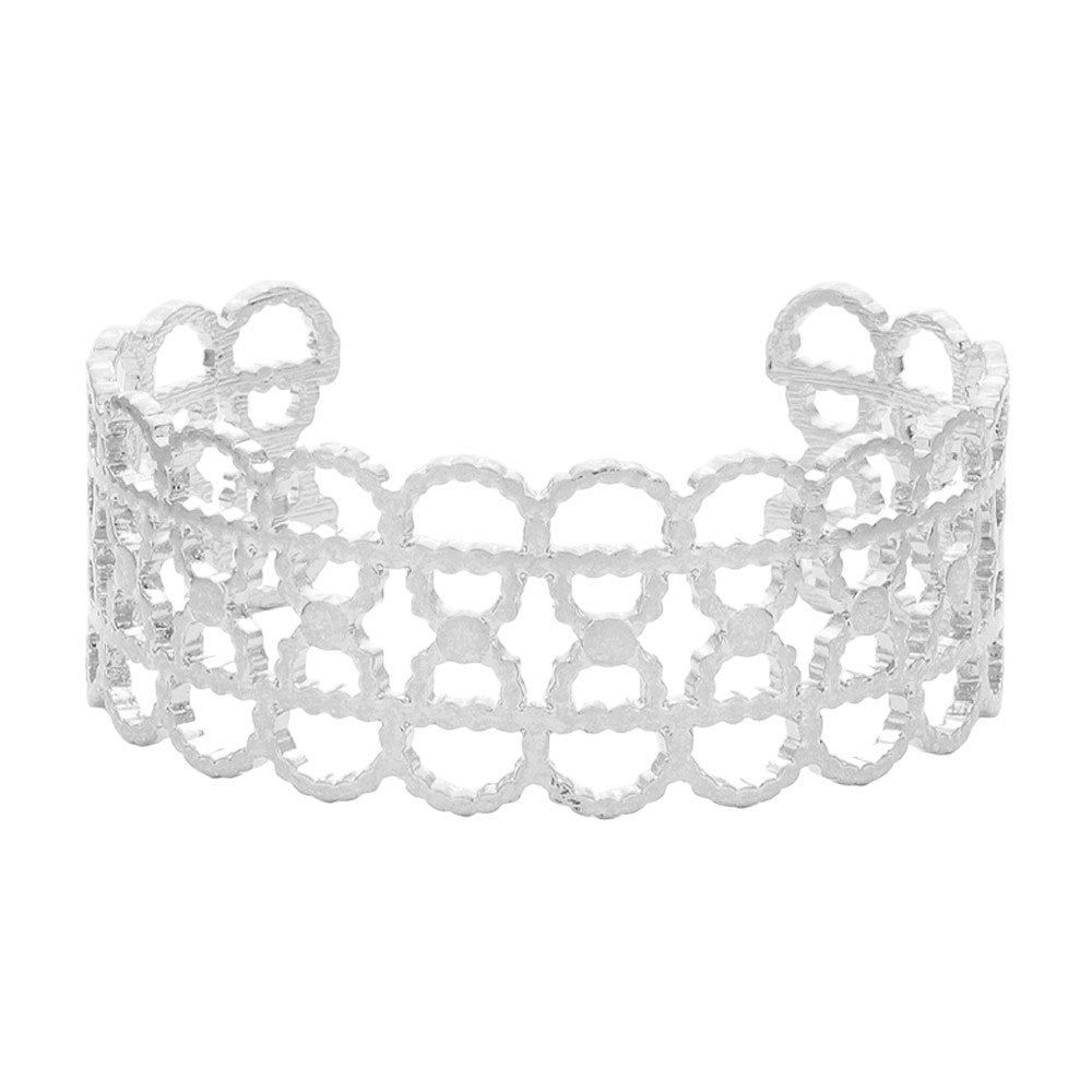 Textured Metal Open Oval Cuff Bracelet