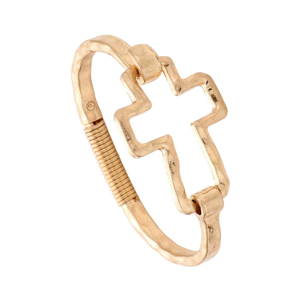 Women's Hammered Open Metal Cross Hook Bracelet