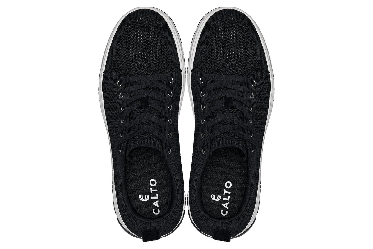 CALTO - X2322 - 2.4 Inches Taller (Black/White & Black Sole) - Lace Up Casual Sneaker - Lightweight