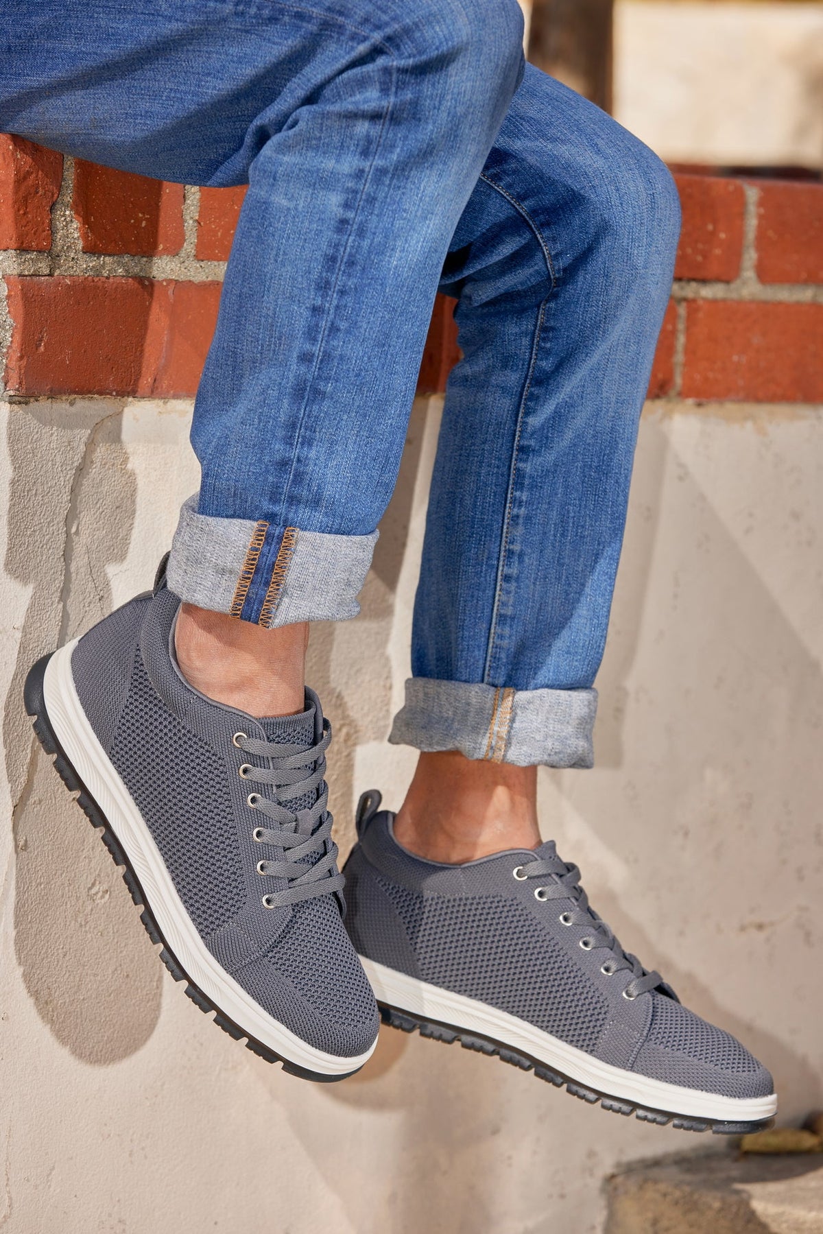 CALTO - X2323 - 2.4 Inches Taller (Iron Grey/White & Black Sole) - Lace Up Casual Sneaker - Lightweight