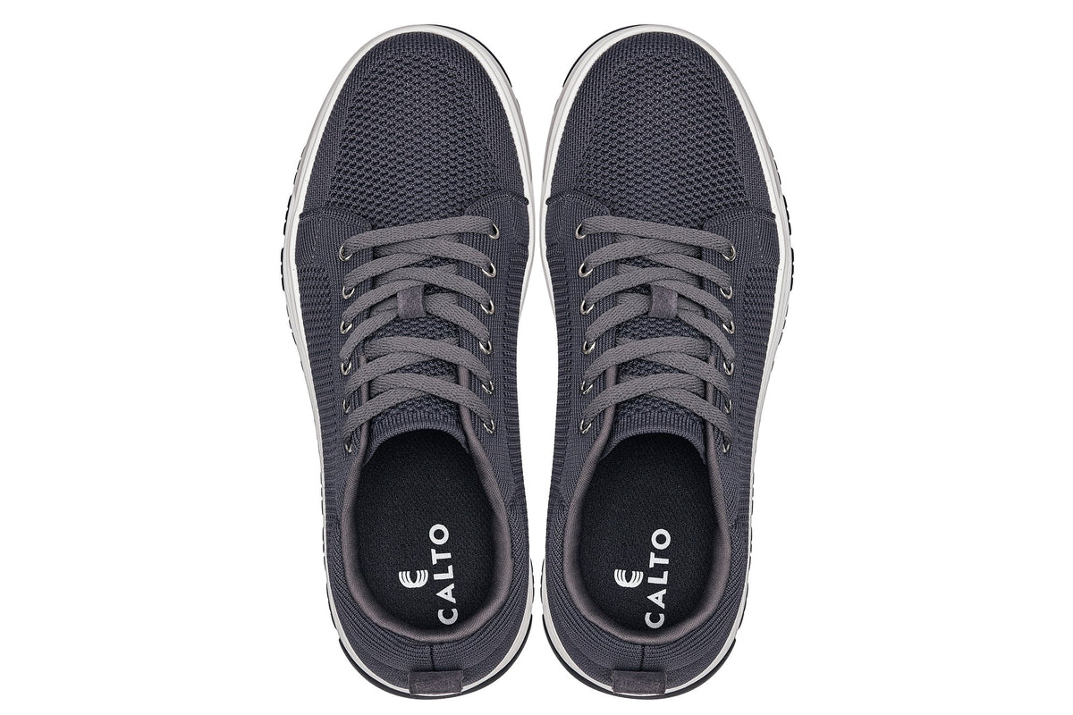 CALTO - X2323 - 2.4 Inches Taller (Iron Grey/White & Black Sole) - Lace Up Casual Sneaker - Lightweight