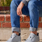 CALTO - X2324 - 2.4 Inches Taller (Pewter Grey/White & Black Sole) - Lace Up Casual Sneaker - Lightweight