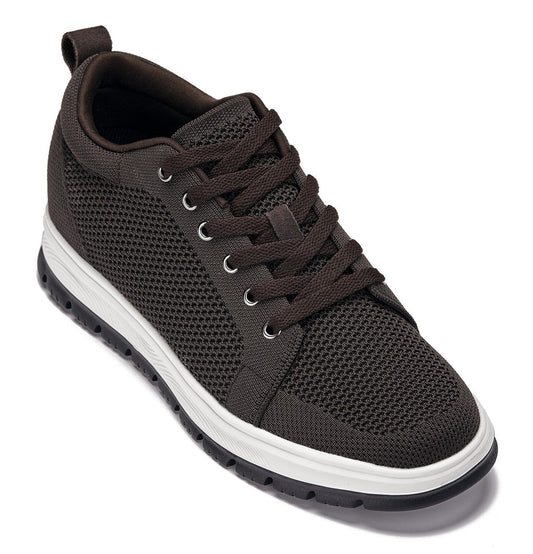 CALTO - X2325 - 2.4 Pulgadas Más Alto (Marrón Oscuro/Blanco y Suela Negra) - Zapatilla Casual con Cordones - Ligera