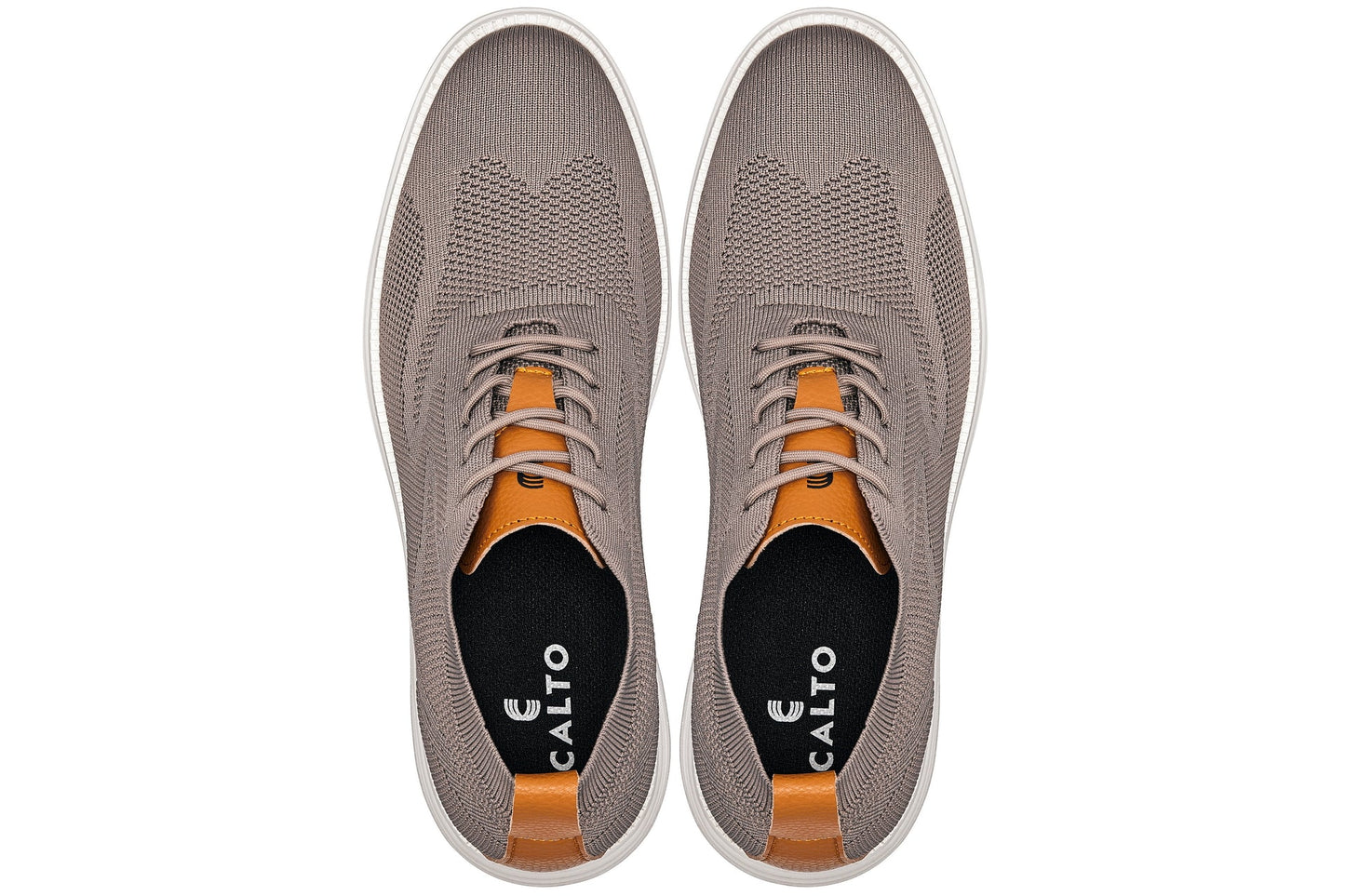 CALTO - X2638 - 2.8 Inches Taller (Khaki/Brown) - Lace Up Casual Walker - Lightweight
